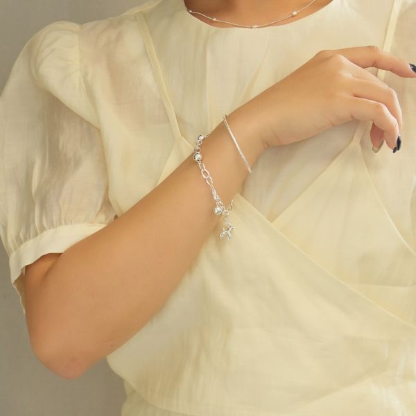 氣球小狗 圓圈純銀手鍊 韓系純銀手鍊,S925抗敏手環,簡約手鍊推薦,女生日常百搭手鍊,情侶手鍊純銀,姐妹手鍊禮物,純銀手環,韓系風格,個性手鍊推薦