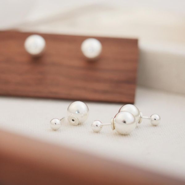 經典！雙圓珠 s925純銀耳環 