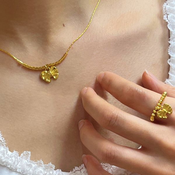 雲朵蝴蝶結 會動的串珠珠 純銀項鍊 