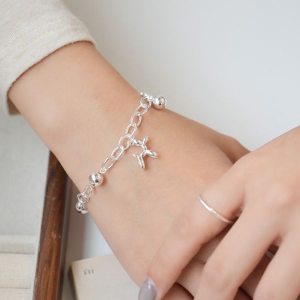 氣球小狗 圓圈純銀手鍊 韓系純銀手鍊,S925抗敏手環,簡約手鍊推薦,女生日常百搭手鍊,情侶手鍊純銀,姐妹手鍊禮物,純銀手環,韓系風格,個性手鍊推薦