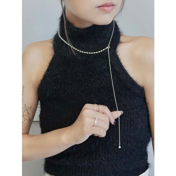 超長！拼接圓珠 垂墜項鍊 韓系純銀項鍊,S925鎖骨鍊推薦,女生百搭項鍊,韓系氣質鎖骨鍊,抗敏項鍊推薦,日常穿搭項鍊