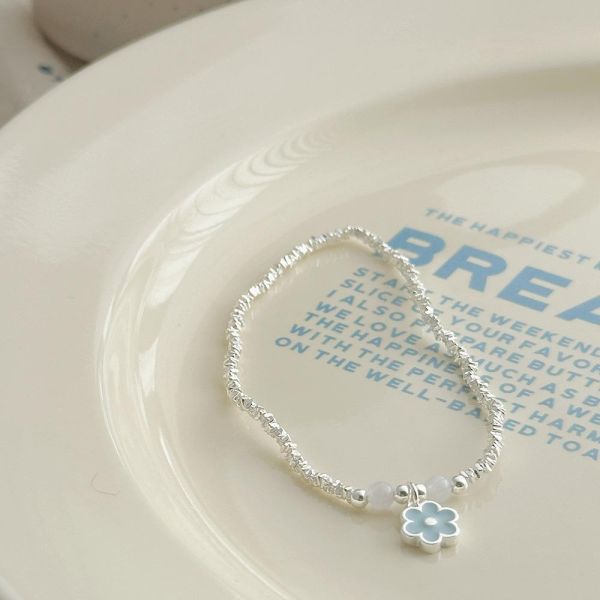 天藍小花 碎銀子 彈性純銀手鍊 