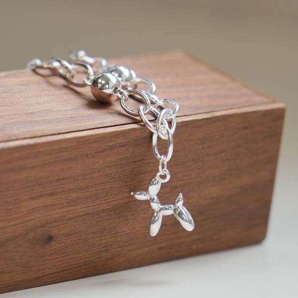 氣球小狗 圓圈純銀手鍊 韓系純銀手鍊,S925抗敏手環,簡約手鍊推薦,女生日常百搭手鍊,情侶手鍊純銀,姐妹手鍊禮物,純銀手環,韓系風格,個性手鍊推薦