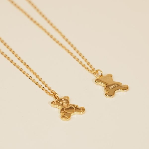 童話小熊 純銀項鍊 金色 韓系純銀項鍊,S925鎖骨鍊推薦,女生百搭項鍊,韓系氣質鎖骨鍊,抗敏項鍊推薦,日常穿搭項鍊
