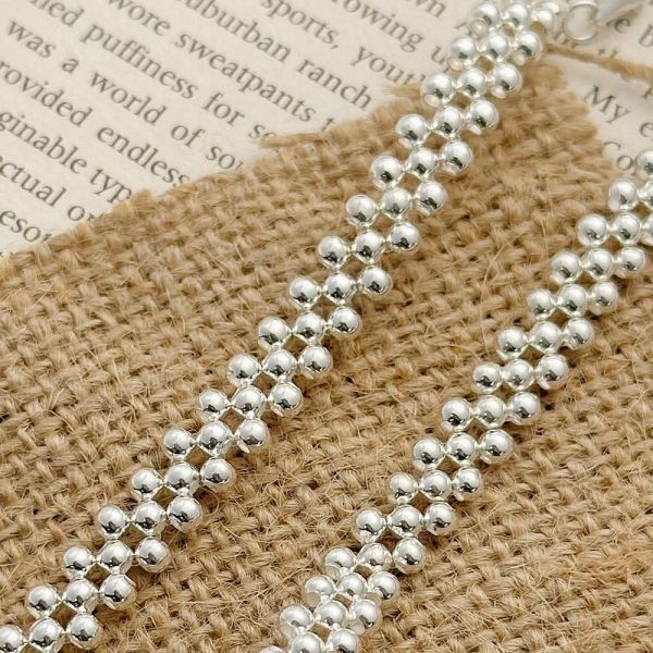 時髦圓珠編織 純銀手鍊 