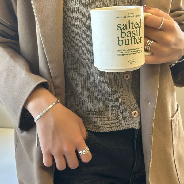 質感霧面 橢圓片 純銀抽繩手鍊 