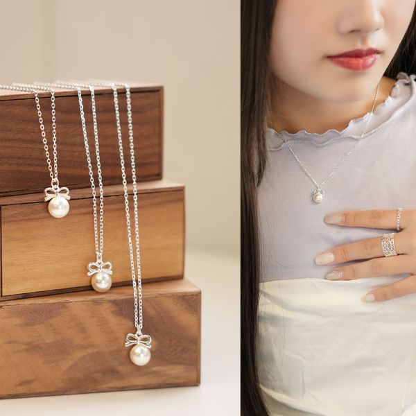 燭光晚餐 可愛珍珠純銀項鍊 韓系純銀項鍊,S925鎖骨鍊推薦,女生百搭項鍊,簡約純銀吊墜,情侶項鍊純銀,韓系氣質鎖骨鍊,抗敏項鍊推薦,日常穿搭項鍊