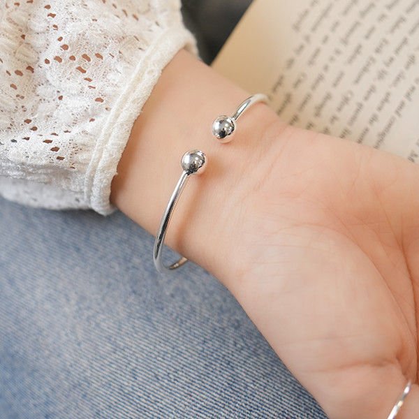 實心簡約圓珠 純銀手鐲 