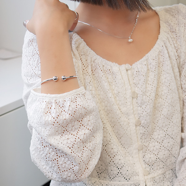 實心簡約圓珠 純銀手鐲 