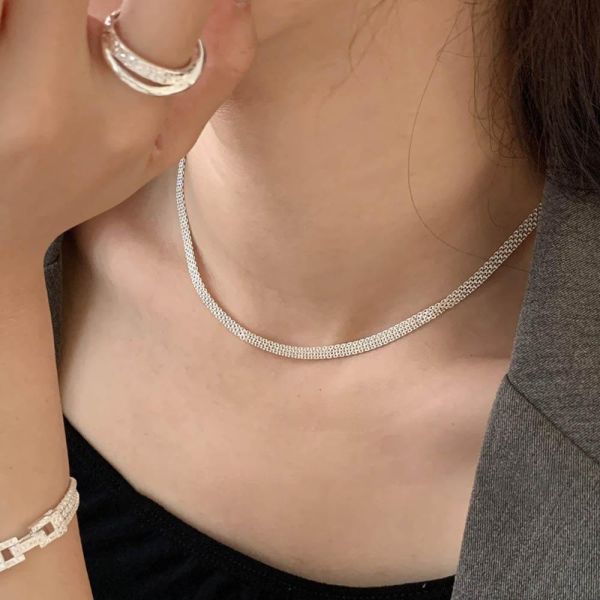 時髦寬編織 純銀項鍊 