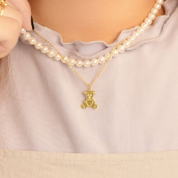 童話小熊 純銀項鍊 金色 韓系純銀項鍊,S925鎖骨鍊推薦,女生百搭項鍊,韓系氣質鎖骨鍊,抗敏項鍊推薦,日常穿搭項鍊