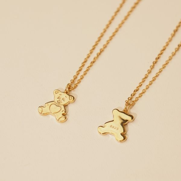 童話小熊 純銀項鍊 金色 韓系純銀項鍊,S925鎖骨鍊推薦,女生百搭項鍊,韓系氣質鎖骨鍊,抗敏項鍊推薦,日常穿搭項鍊