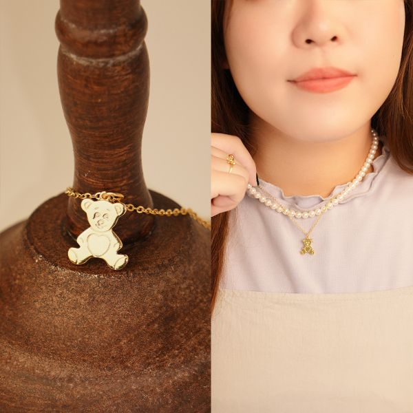 童話故事 泰迪熊純銀項鍊 韓系純銀項鍊,S925鎖骨鍊推薦,女生百搭項鍊,韓系氣質鎖骨鍊,抗敏項鍊推薦,日常穿搭項鍊