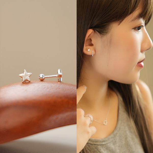 單只售 質感刷線 立體！星星轉珠耳環 短針6mm 韓系純銀耳環,S925抗敏耳釘,女生氣質耳環推薦,小巧純銀耳環,抗敏耳環不過敏,百搭日常耳環,簡約韓系耳飾