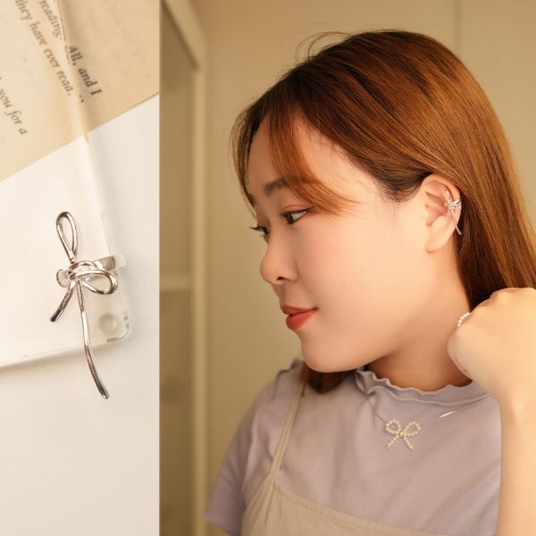 緞帶蝴蝶結 純銀耳骨夾 單只售 