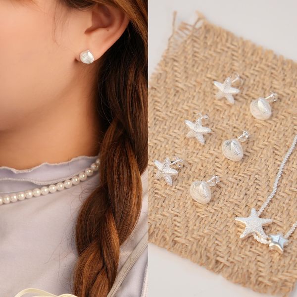 沙灘浪漫 貝殼海星 純銀耳釘 韓系純銀耳環,S925抗敏耳釘,女生氣質耳環推薦,小巧純銀耳環,抗敏耳環不過敏,百搭日常耳環,簡約韓系耳飾