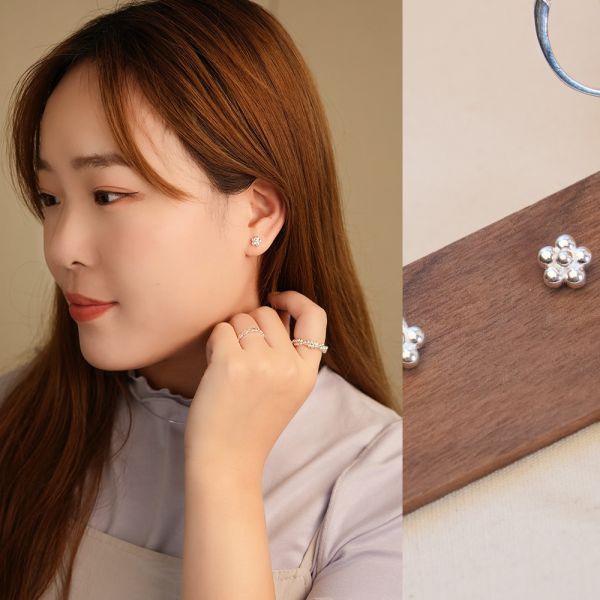溫柔小碎花 純銀耳釘 韓系純銀耳環,S925抗敏耳釘,女生氣質耳環推薦,小巧純銀耳環,抗敏耳環不過敏,百搭日常耳環,簡約韓系耳飾