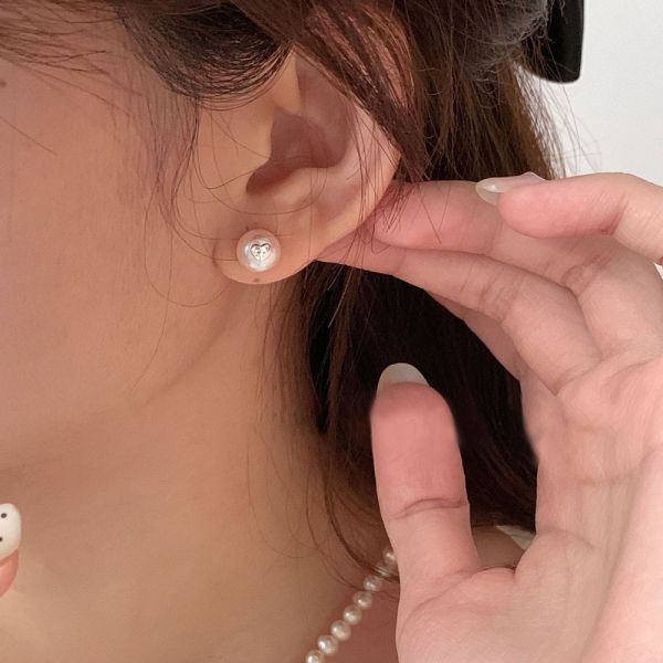 小巧愛心 淡水珍珠耳釘 