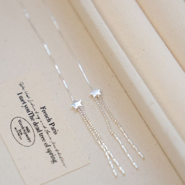 設計師款 小星芒 垂墜流蘇耳釘 韓系純銀耳環,S925抗敏耳釘,女生氣質耳環推薦,小巧純銀耳環,抗敏耳環不過敏,百搭日常耳環,簡約韓系耳飾