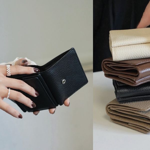 真皮荔枝紋三折短錢包 