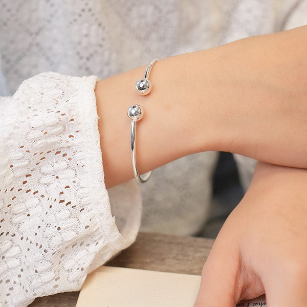 實心簡約圓珠 純銀手鐲 