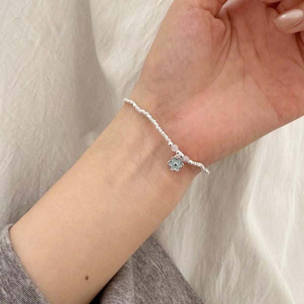 天藍小花 碎銀子 彈性純銀手鍊 