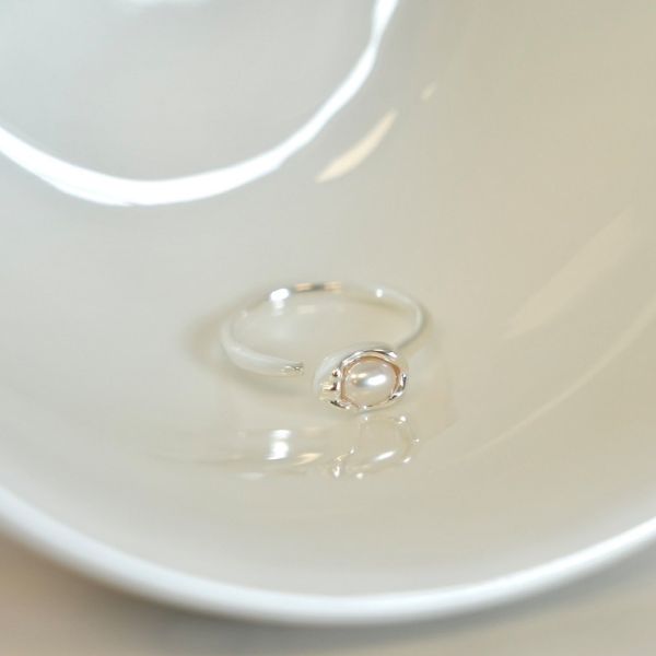 銀漿天然珍珠戒指 