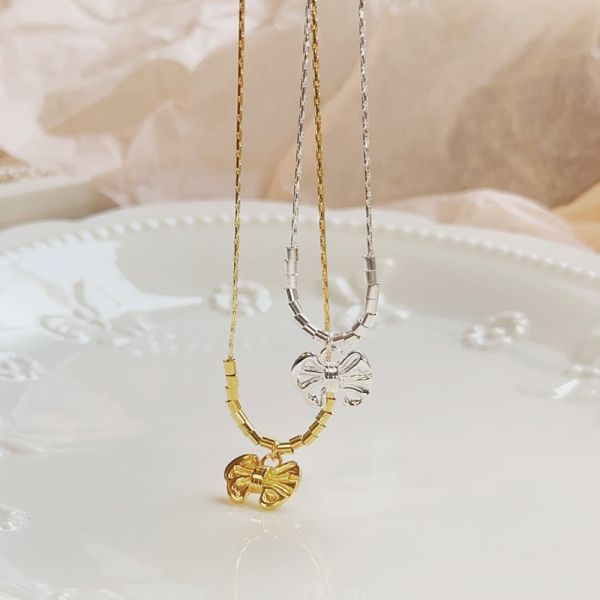 雲朵蝴蝶結 會動的串珠珠 純銀項鍊 