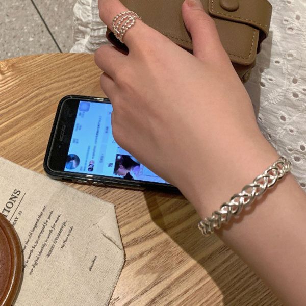 時髦！交錯編織 厚磅純銀手鐲 