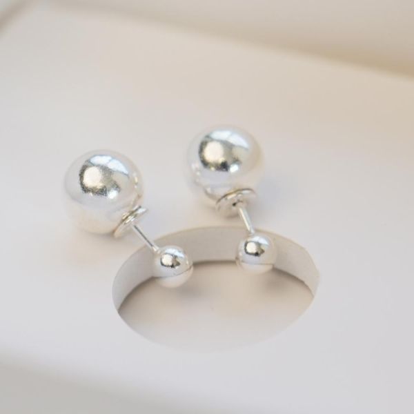 經典！雙圓珠 s925純銀耳環 