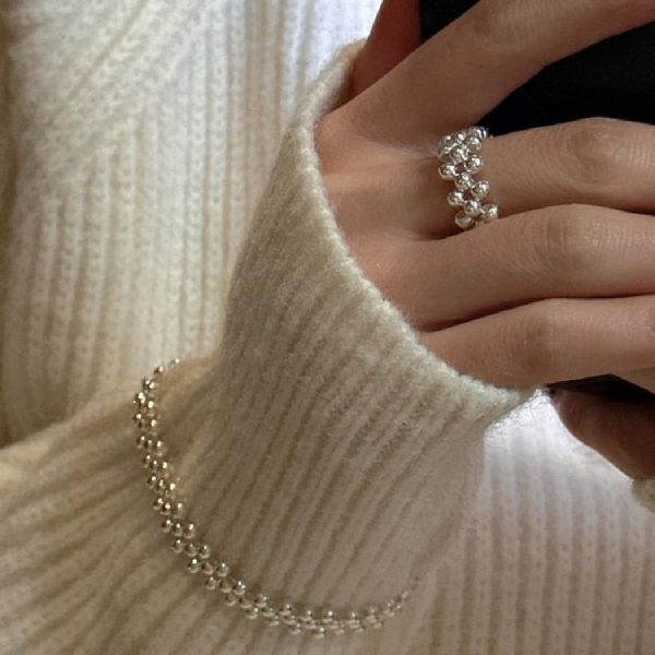 時髦圓珠編織 純銀手鍊 