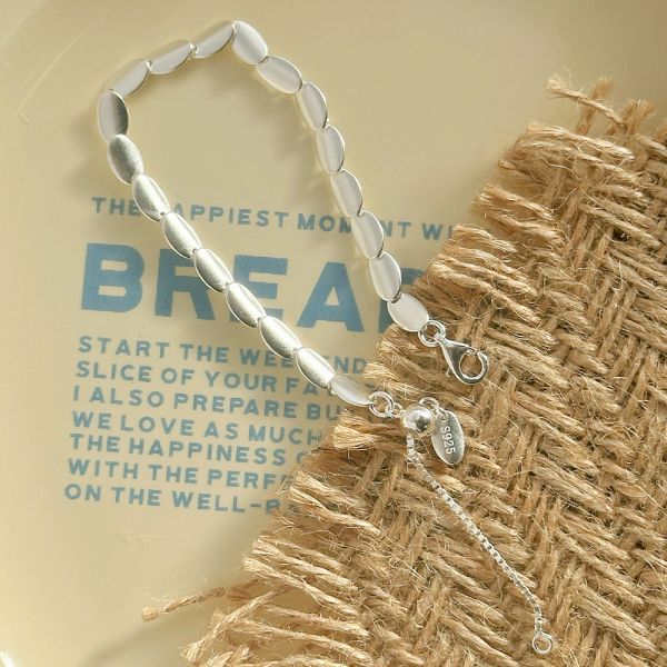 質感霧面 橢圓片 純銀抽繩手鍊 