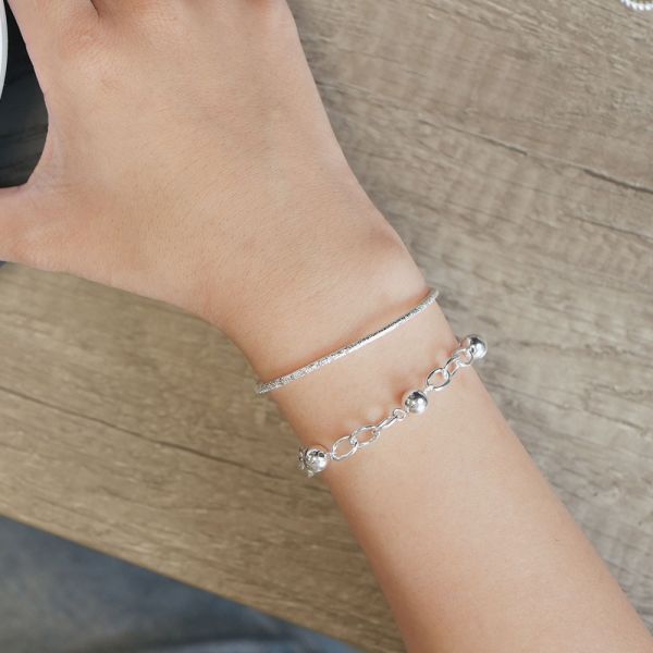 超閃亮！極細錫箔紙 純銀實心手鐲 