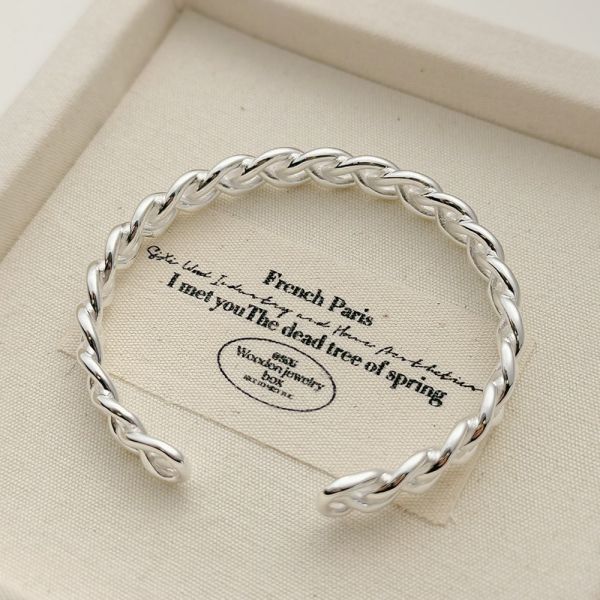 時髦！交錯編織 厚磅純銀手鐲 