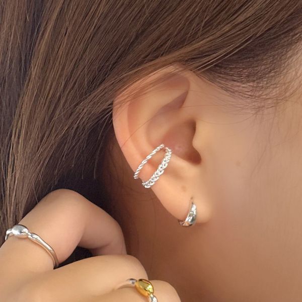 雙層麻花編織 純銀耳骨夾 單支售 