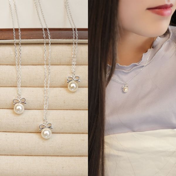 燭光晚餐 可愛珍珠純銀項鍊 韓系純銀項鍊,S925鎖骨鍊推薦,女生百搭項鍊,簡約純銀吊墜,情侶項鍊純銀,韓系氣質鎖骨鍊,抗敏項鍊推薦,日常穿搭項鍊