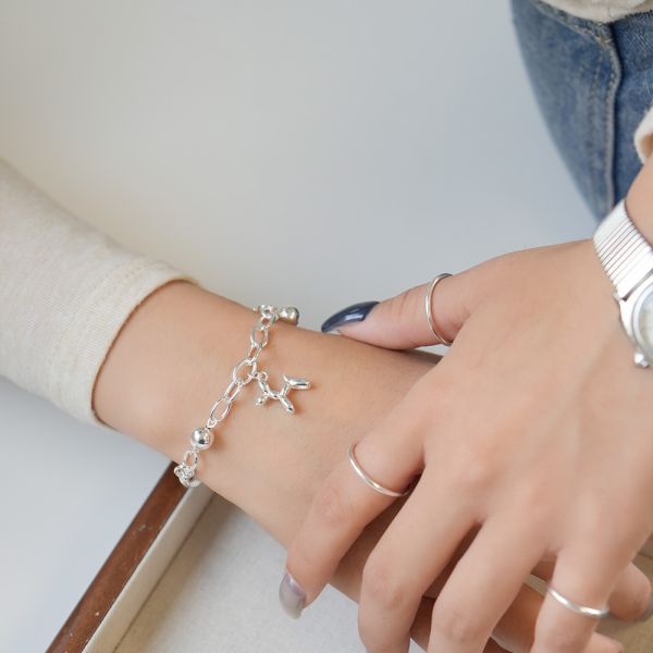 氣球小狗 圓圈純銀手鍊 韓系純銀手鍊,S925抗敏手環,簡約手鍊推薦,女生日常百搭手鍊,情侶手鍊純銀,姐妹手鍊禮物,純銀手環,韓系風格,個性手鍊推薦