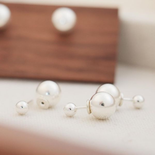 經典！雙圓珠 s925純銀耳環 