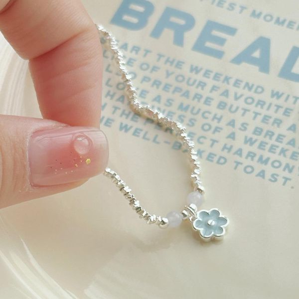 天藍小花 碎銀子 彈性純銀手鍊 