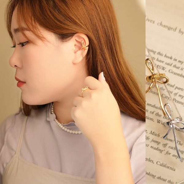 緞帶蝴蝶結 純銀耳骨夾 單只售 