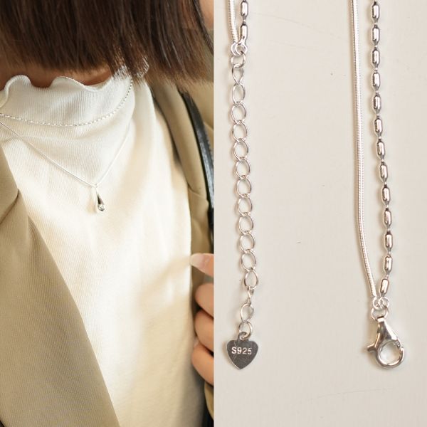 率性水滴 米粒蛇骨 純銀雙鍊項鍊 韓系純銀項鍊,S925鎖骨鍊推薦,女生百搭項鍊,韓系氣質鎖骨鍊,抗敏項鍊推薦,日常穿搭項鍊
