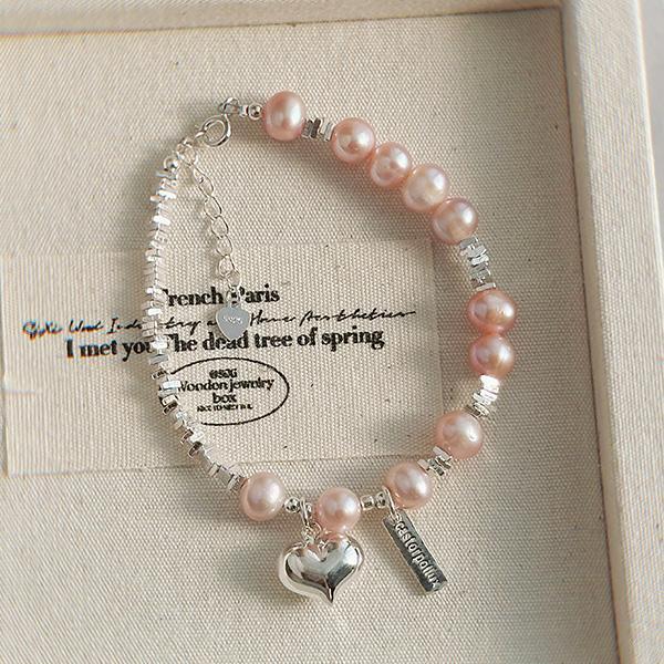 粉珍珠 愛心碎銀手鍊碎銀手鍊 