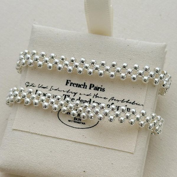 時髦圓珠編織 純銀手鍊 