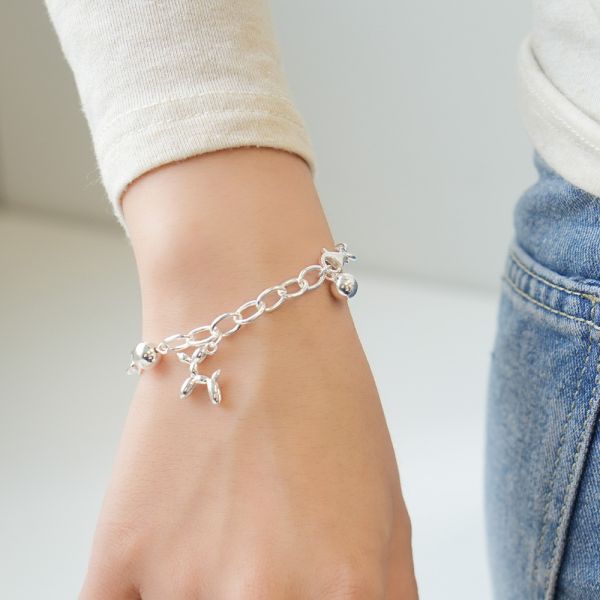 氣球小狗 圓圈純銀手鍊 韓系純銀手鍊,S925抗敏手環,簡約手鍊推薦,女生日常百搭手鍊,情侶手鍊純銀,姐妹手鍊禮物,純銀手環,韓系風格,個性手鍊推薦