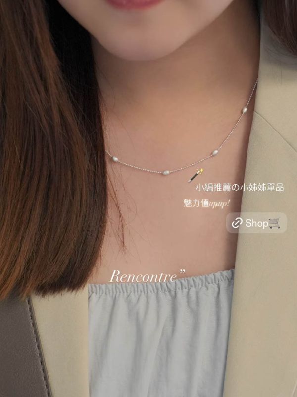 魅力小姐姐單品！閃光小米珠 純銀項鍊 韓系純銀項鍊,S925鎖骨鍊推薦,女生百搭項鍊,韓系氣質鎖骨鍊,抗敏項鍊推薦,日常穿搭項鍊