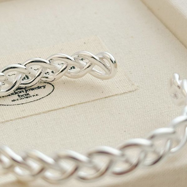 時髦！交錯編織 厚磅純銀手鐲 