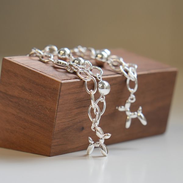 氣球小狗 圓圈純銀手鍊 韓系純銀手鍊,S925抗敏手環,簡約手鍊推薦,女生日常百搭手鍊,情侶手鍊純銀,姐妹手鍊禮物,純銀手環,韓系風格,個性手鍊推薦