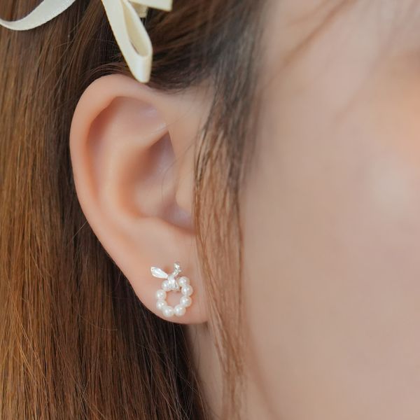 蘋果珍珠 純銀耳環 韓系純銀耳環,S925抗敏耳釘,女生氣質耳環推薦,小巧純銀耳環,抗敏耳環不過敏,百搭日常耳環,簡約韓系耳飾