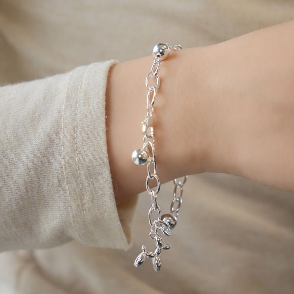 氣球小狗 圓圈純銀手鍊 韓系純銀手鍊,S925抗敏手環,簡約手鍊推薦,女生日常百搭手鍊,情侶手鍊純銀,姐妹手鍊禮物,純銀手環,韓系風格,個性手鍊推薦