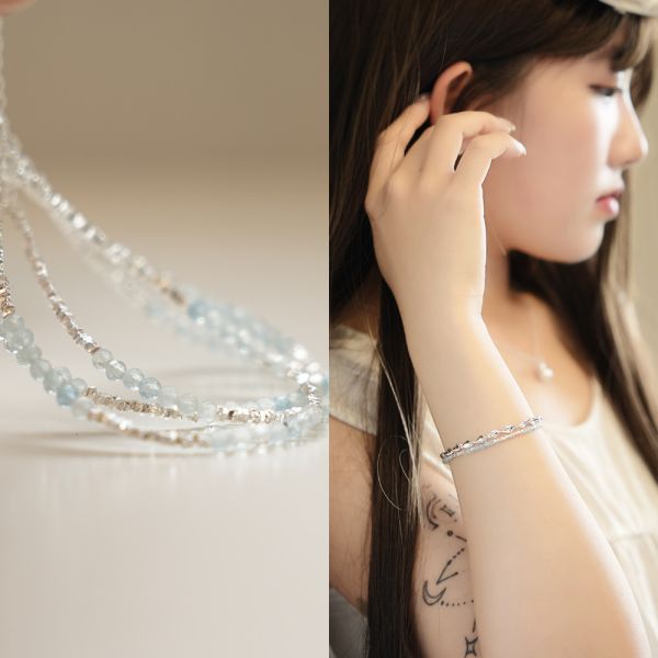 冰沁清透 海藍寶 碎銀手鍊 韓系純銀手鍊,S925抗敏手環,簡約手鍊推薦,女生日常百搭手鍊,情侶手鍊純銀,姐妹手鍊禮物,純銀手環,韓系風格,個性手鍊推薦